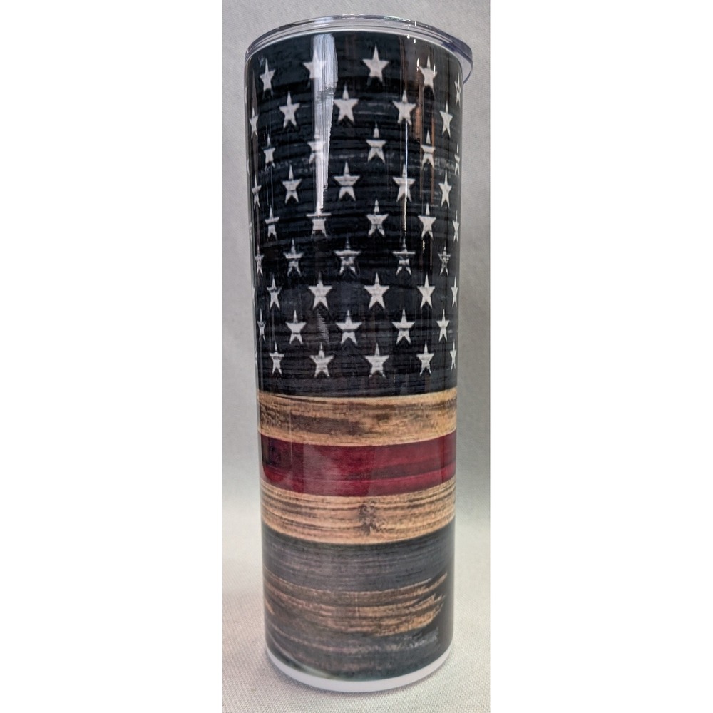 Tumbler Unisex 20oz Multicolor Excellent Rustic American Flag Red Line